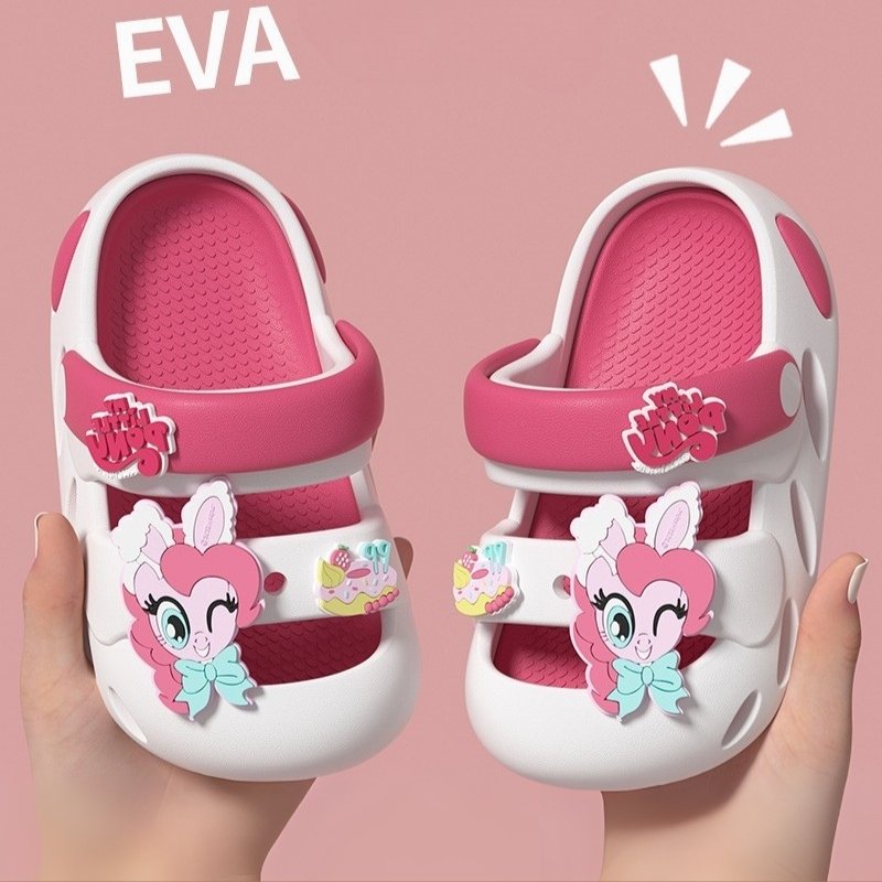 Little Pony Close-toe Kids Cartoon Clog Shoe – White Rose Red