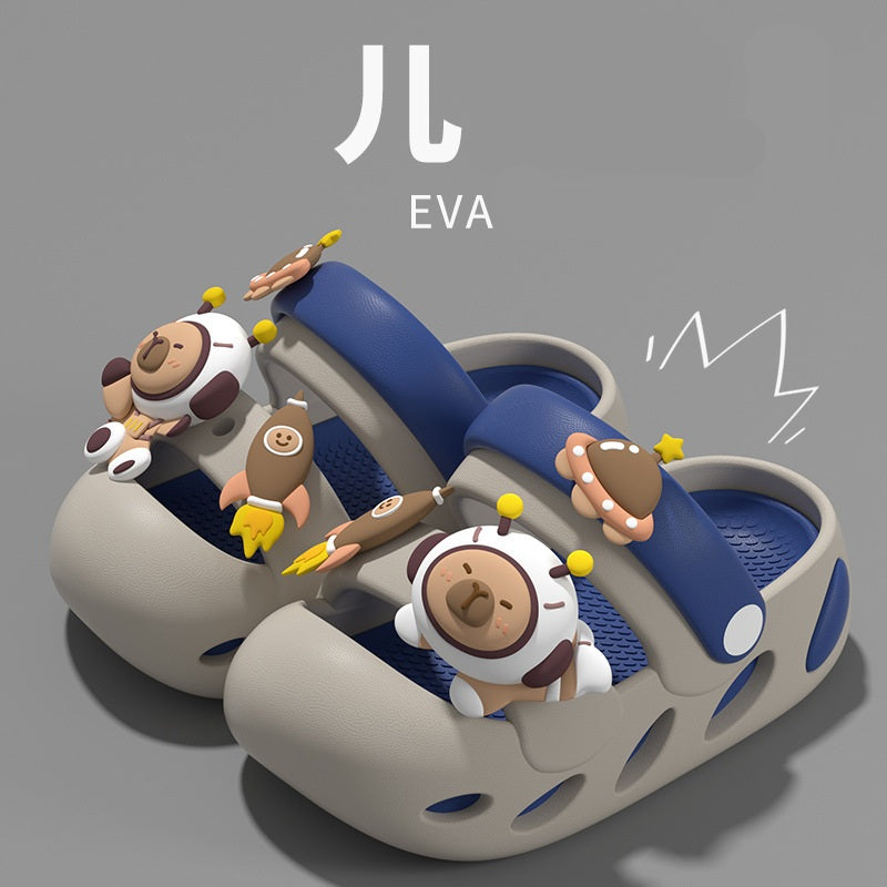 Space Capybara Close-toe Kids Clog Shoe – Gray Blue